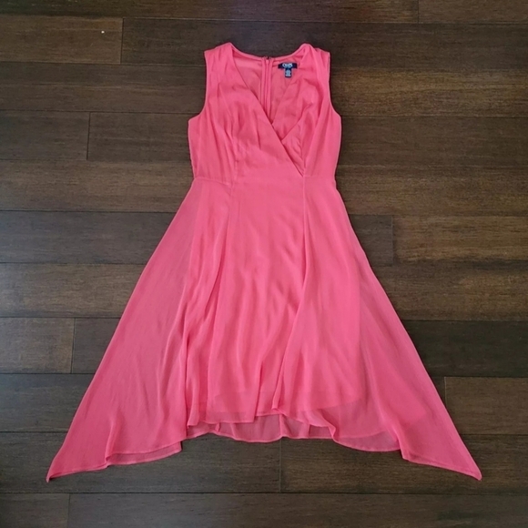 Chaps Women's Sleeveless Chiffon Sharkbite Hem Surplice Dress Size 4 Watermelon - Picture 6 of 9